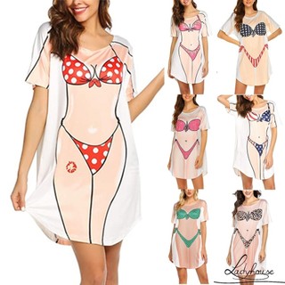 Ldd-nữ Mùa Hè Thường Ngày 3D Bikini In Cổ Tròn Tay Ngắn Thư Giãn-Fit Một Mảnh Cho Nữ S / M / L / XL / XXL