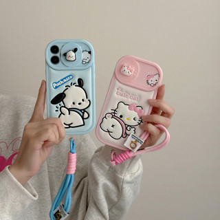 Phim hoạt hình mới Cửa sổ trượt dập nổi Pacha Dog Vỏ điện thoại Thích hợp cho 15PRO max 15PRO 1514 14PRO max 13 12PRO max 13pro max 11 Vỏ mềm Chống sốc có dây buộc