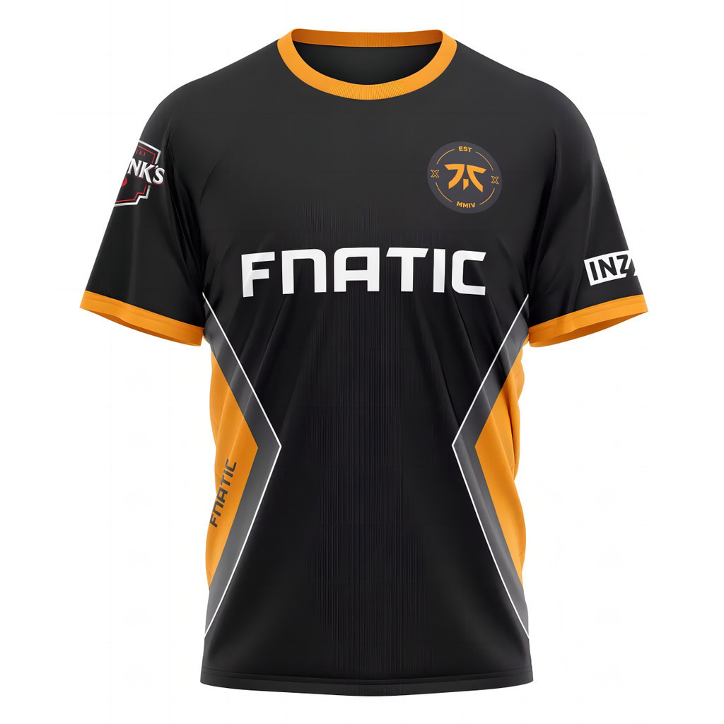 2024 Mới Fnatic Jersey Áo Thun Cho Đội Thể Thao Điện Tử Đồng Phục Nam Cổ Tròn 3D In Hình Tay Ngắn To