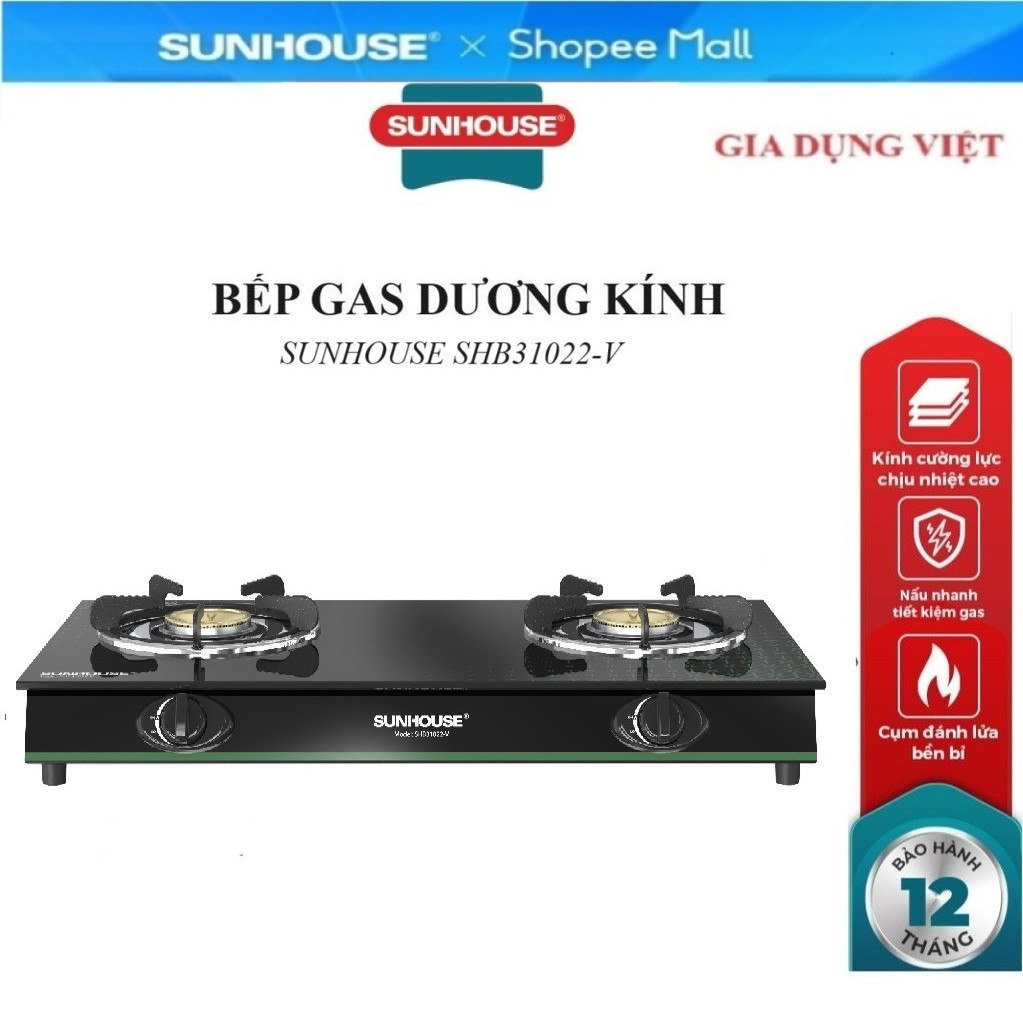 Bếp gas dương kính Sunhouse SHB31022-V - Thiết kế hiện đại, an toàn cho gia đình