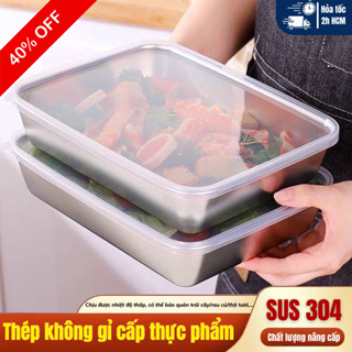  Khay Inox Đựng Thực Phẩm SG DECOR - Hộp Inox 304 Có Nắp Đậy Kín Chữ Nhật Size Lớn 