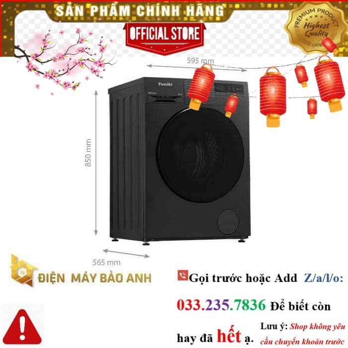 [Miễn phí giao lắp HN] Máy giặt Funiki 9.5 kg HWM F895ADG cửa trước, màu đen <nEw<
