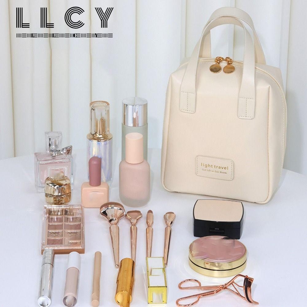 LLCY Túi Đựng Mỹ Phẩm Bằng Da pu Chống Nước Sức Chứa Lớn Đa Năng Có Tay Cầm Dành Cho Nữ