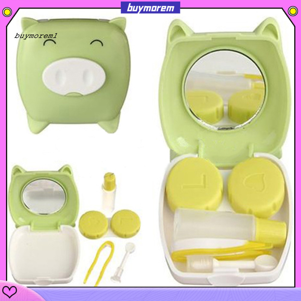 Buym Travel Cartoon Piggy Contact Lens Case Hộp đựng chai có gương Nhíp Stick