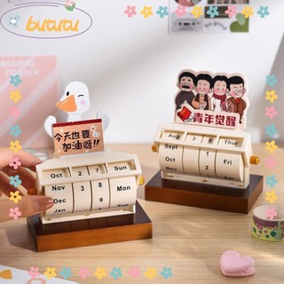 Bututu lịch vạn niên, lịch bánh xe đế bằng gỗ xoay, trang trí văn phòng dễ thương hiển thị ngày tháng tuần ngày lịch để bàn nhà