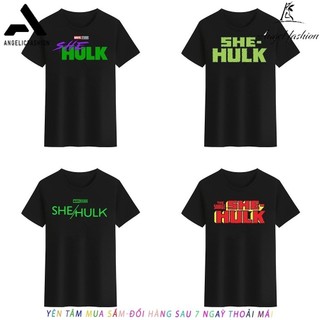 HOT Áo Thun Unisex Cổ Tròn  Màu Trắng Đen In Chữ She-Hulk Marvel