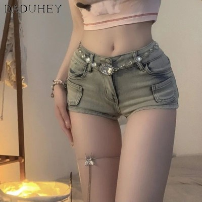 DaDuHey New American Ins High Street Retro Denim Shorts Niche High Waist Wide Leg Pants Large Size Hot Pants