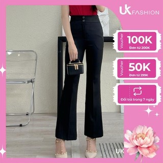 Quần Ống Loe Nữ UK FASHION Thiết Kế Cạp Cao 2 Cúc Chất Vải Nhập Hàn Dày Dặn Đứng Phom Phong Cách Thanh Lịch UKQU2301001