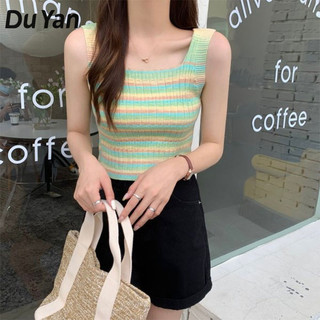 Du YAN Áo vest dệt kim sọc màu mới là xu hướng áo đáy ngắn hot girl mùa hè.