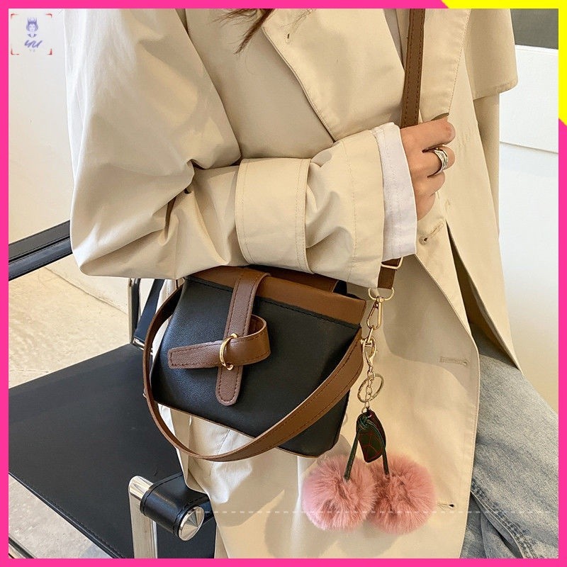 Contrast color small bag 2022 new fashionable retro fashion women's bag casual shoulder bag all-match cross-body bucket bag