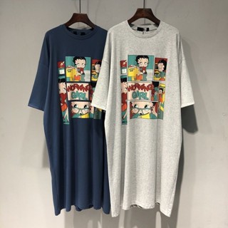 MR[Bộ Đồ Ngủ Oversize] (150kg Có Thể Mặc) (Đến Đầu Gối) Quần Áo Nữ In Hình Hoạt Hình Váy Ngủ Plus Size Rời Lười Thẳng Áo Thun Dài