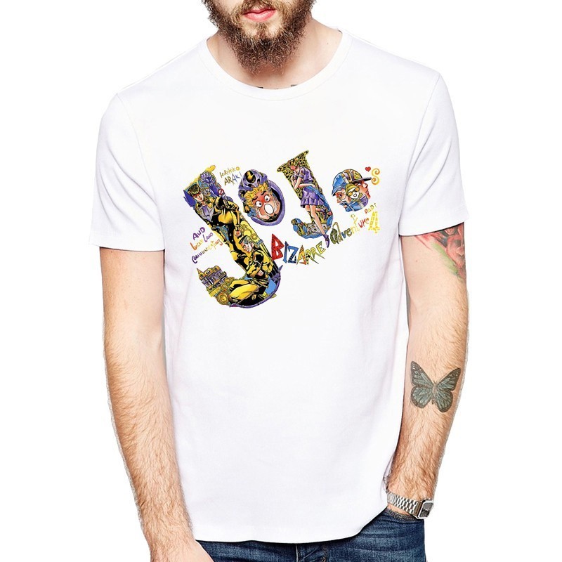 JoJo 's Bizarre Adventure JoJo 's Bizarre Adventure Anime Họa Tiết In Nam Cổ Tròn Cotton Áo Thun Tay