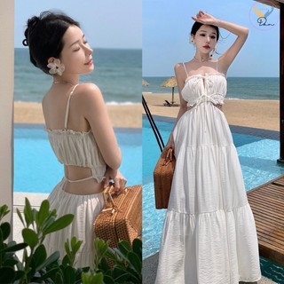 Đầm đi biển 2 dây hở lưng thiết kế xẻ ngực quyến rũ sang chảnh có sẵn mút ngực dáng xinh