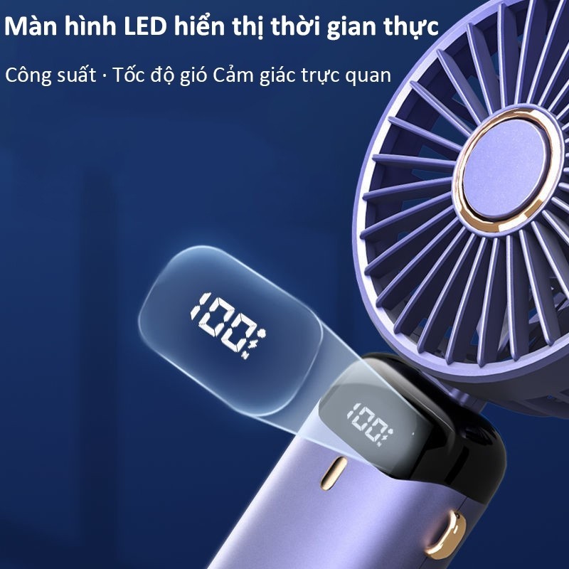 Quạt Sạc Mini Cầm Tay 10000mAh Xoay 90 Độ, Quạt Pin Sạc USB Công Suất Lớn Tản Nhiệt, 5 Chế Độ Gió. | BigBuy360 - bigbuy360.vn
