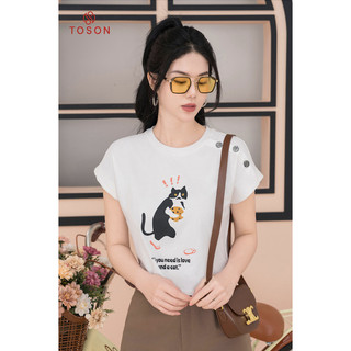 Áo phông trắng hình mèo, tay dơi đính cúc AP211W24 - TOSON