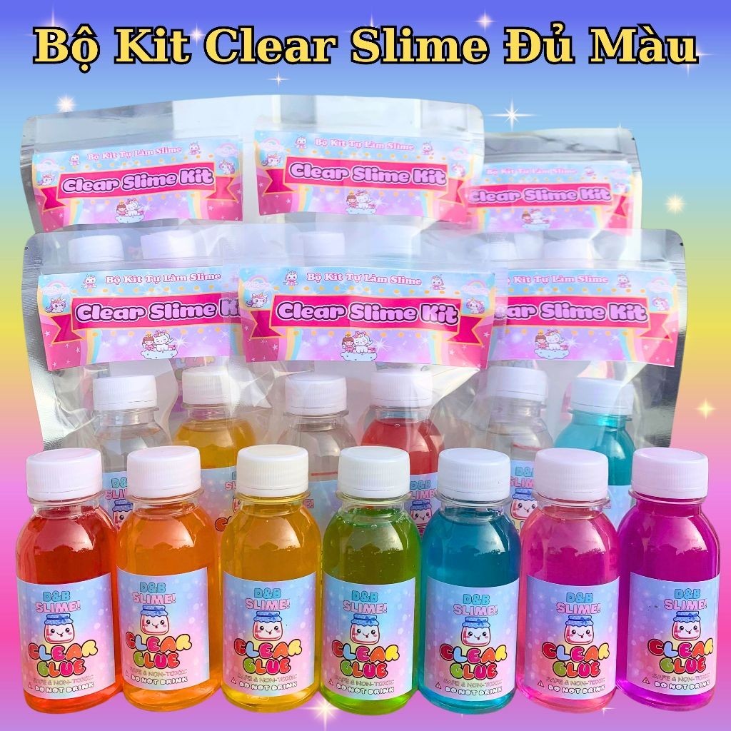 [Hot Trend] Bộ Kit làm Clear Slime Cầu Vồng - Kit làm Slime Trong Suốt Đủ Màu (Có Bán Sỉ) D&B Slime