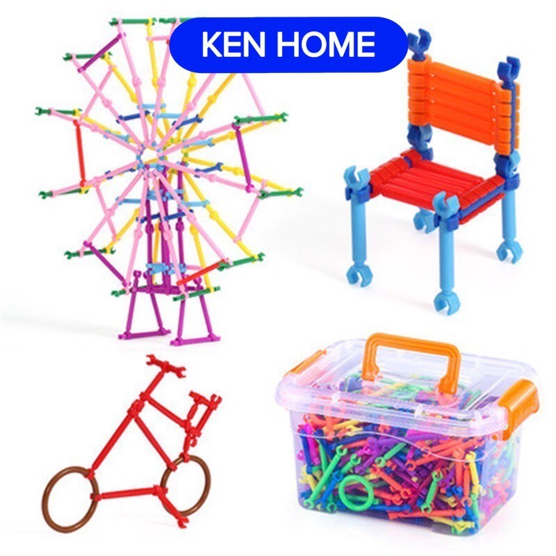 Bộ lắp ghép que diêm phát triển tư duy trí tuệ 600 chi tiết 3D kèm hộp đựng - ĐỒ CHƠI CHO BÉ SP0367 KEN HOME