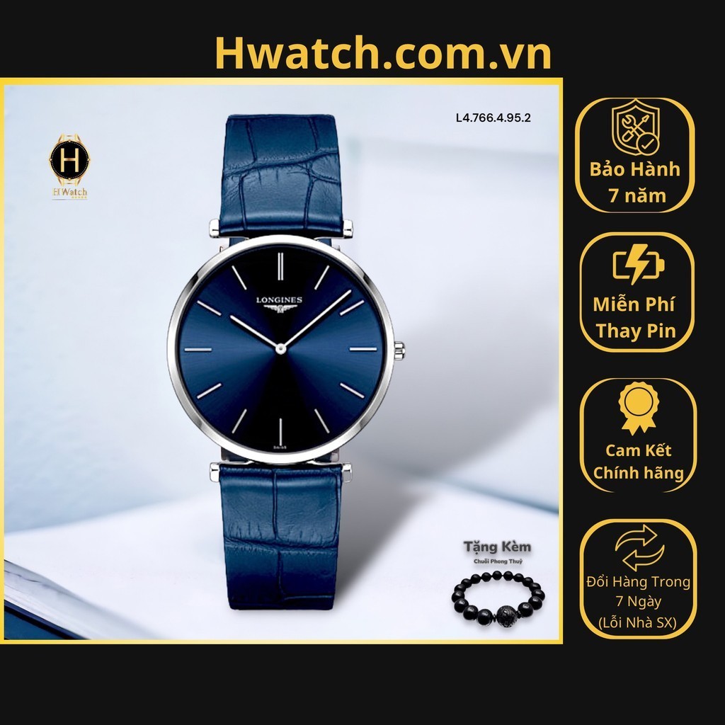 [Có sẵn] [Chính hãng] Đồng Hồ Nam Longines Pin L4.766.4.95.2 (L47664952) Dây Da Vỏ Trắng  HwatchAuth