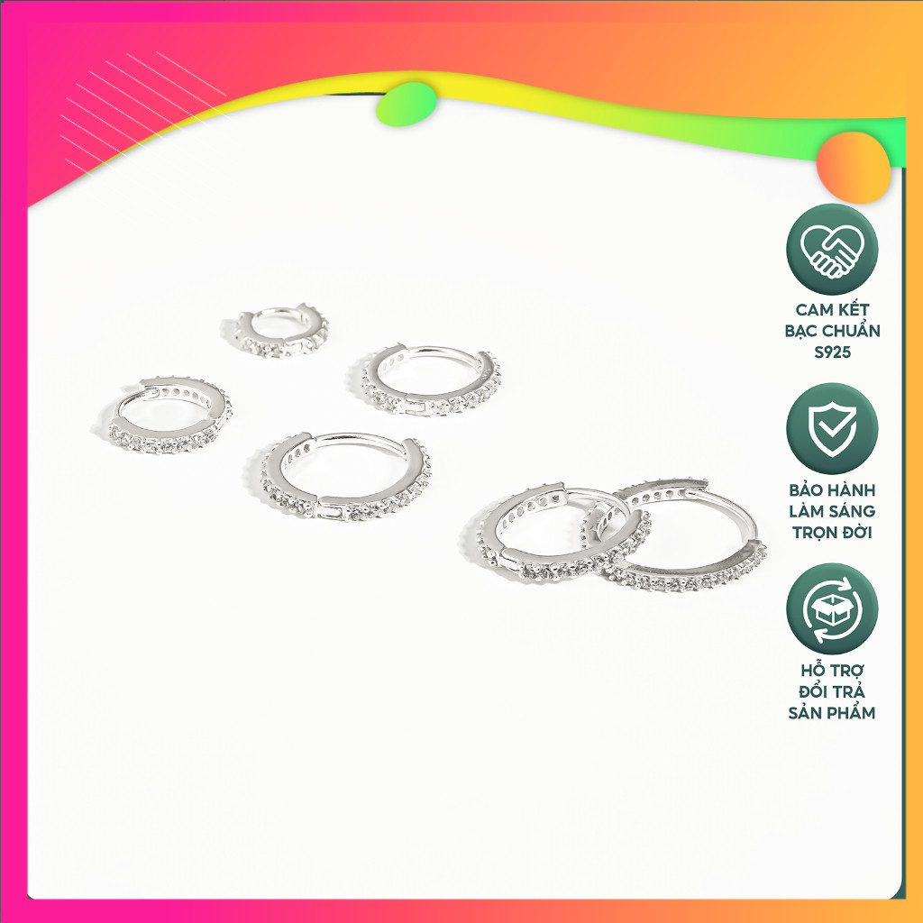 Khuyên tai bạc  tròn đính đá nhiều size  JEWELRY B0223