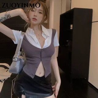 ZUOYINMO Áo Sơ Mi áo sơ mi nữ áo kiểu hàn quốc trendy Tối giản Thoải mái Fashion WCS2410ASL 4Z240123