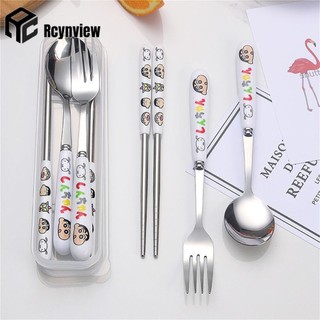 Crayon Shin-cha Anime Nĩa Thìa Đũa Bộ Đồ Inox Phong Cách Nhật Bản Kid Bento Bộ Đồ Ăn Học Sinh Di Động Bộ Dao Kéo