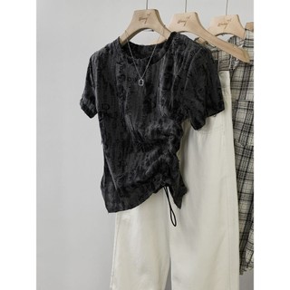 Không Đều Phong Cách Ngắn Chính Hãng Vai Dệt Kim Ngắn Tay Nữ Mùa Hè 2023 Phong Cách Mới Phong Cách Mỹ Slim-Fit Nhỏ Top