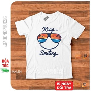 Áo thun hội nhóm unisex nam nữ gia đình KEEP SMILLING phông màu trắng thun cotton mềm mịn ANL364