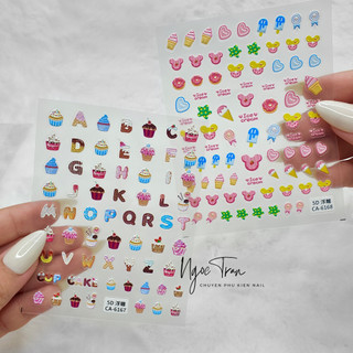 Sticker nail 5d lụa nổi | bánh & kem pastel | hình dán móng tay ca