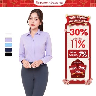 Áo sơ mi nữ Thái Hòa thiết kế công sở dài tay vải sợi tre cao cấp nhiều màu form đẹp 772