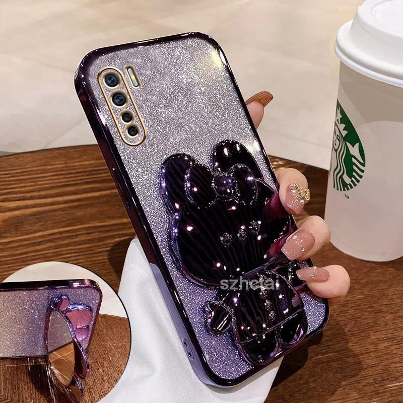 Ốp lưng oppo reno 3 Lấp Lánh mạ điện thẳng cạnh mèo dễ thương Vỏ điện thoại ống kính bảo hiểm toàn d