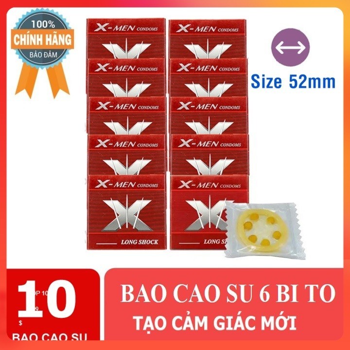 Bộ 10 Bao cao su X-Men siêu mỏng gắn bi kéo dài thời gian 6 bi lớn