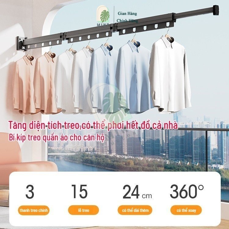 Giá phơi quần áo thanh treo đồ gắn tường MINT DECOR Giá phơi Kim loại thiết kế gắn tường gấp khúc tiết kiệm không gian