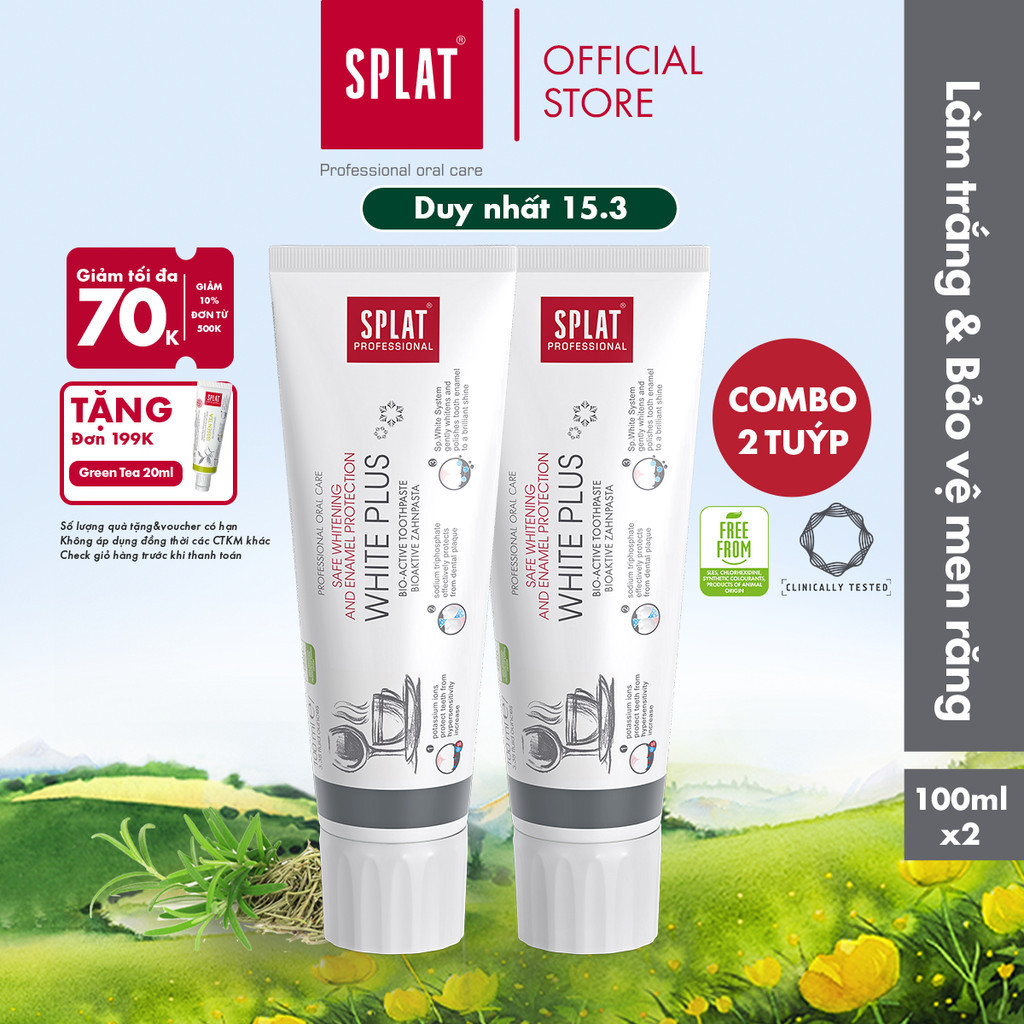 [Livestream] Combo 2 Tuýp Kem Đánh Răng SPLAT White Plus Loại Bỏ Ố Vàng 100ml