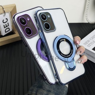 Ốp khung sang trọng Vivo Y03 Mạ điện Vỏ điện thoại di động Vỏ mềm chống rơi viền bao gồm tất cả các cạnh có giá đỡ từ tính bằng kim loại tròn