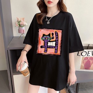 Hoạt Hình Mùa Hè Mèo In Hình Vui Nhộn Cổ Tròn Nữ Tay Ngắn Thiết Kế Hàn Quốc Rời Top Instagram Thời Trang