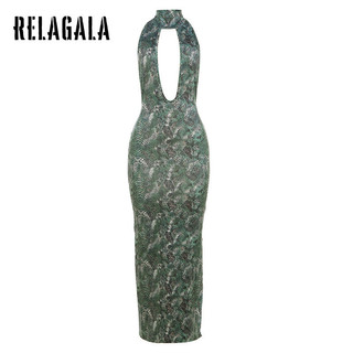 RelaGala Nữ Mới Thời Trang Cá Tính In Hình Rắn Gợi Cảm Lưng Rỗng Cổ