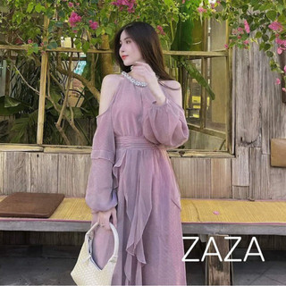 Váy tơ cổ yếm đính kết đá hở vai màu sắc nhẹ nhàng nữ tính ảnh thật BY JOLIE