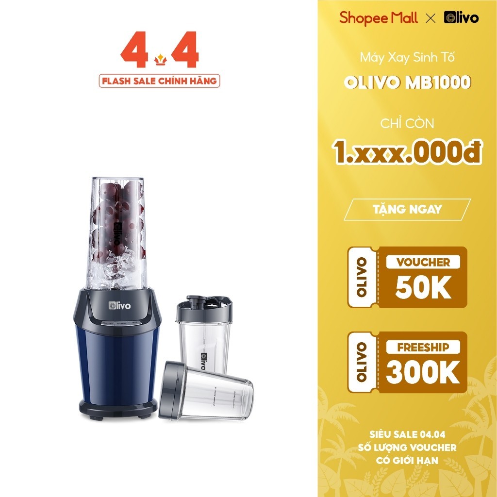 Máy Xay Sinh Tố OLIVO MB1000 – Ba Cốc Xay Linh Hoạt – Xay Đá Bào, Xay Sinh Tố, Smoothie – Công Suất 