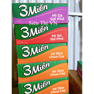THÙNG 30 GÓI MÌ 3 MIỀN MÌ GÀ SỢI PHỞ, TÔM CHUA CAY, BÒ SỢI PHỞ X 65G