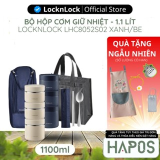 Bộ hộp cơm giữ nhiệt LocknLock 1.1L Chính hãng 3 ngăn, Kèm túi đựng muỗng đũa, giữ nhiệt lâu - HAPOS BEAUTY
