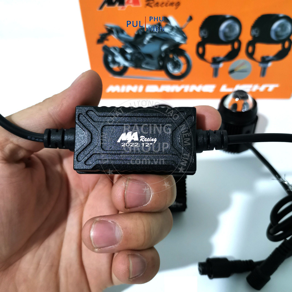 Đèn trợ sáng mini moto xe máy bi cầu MA RACING DRIVING LIGHT 2 chế độ ánh sáng trắng vàng hàng chính hãng