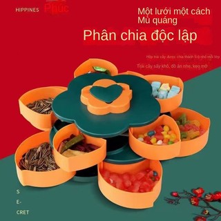 Đĩa kẹo hai lớp dày cánh hoa xoay tấm trái cây có nắp 10 lưới hạt dưa phòng khách nhà đai ốc hộp trái cây sấy khô không bao gồm đồ ăn nhẹ