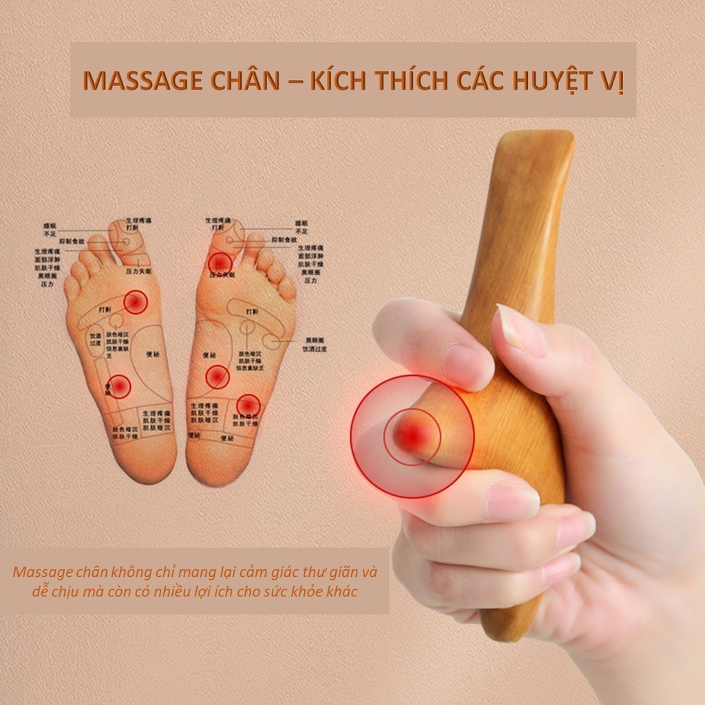 Dụng cụ bấm huyệt, cây ấn huyệt cạo gió massage tam giác bằng gỗ