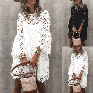 Ayyufe 1 Bộ Đầm Sling Cover-Up Bộ Ren Flare Tay Nữ Nhìn Xuyên Qua Chắp Vá Đầm Hẹn Hò