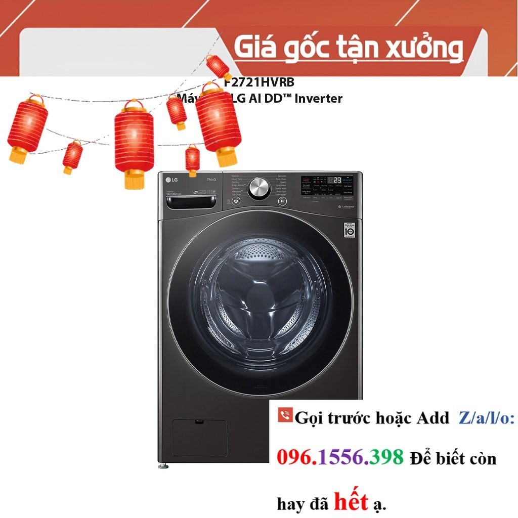 >> CH Máy giặt 21kg sấy 12kg lồng ngang LG AI DD™ Inverter màu đen F2721HVRB