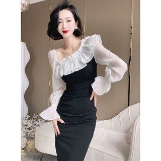 Đầm ôm body lệch vai bèo ngực SD1530 - Phong Cách SAIGON