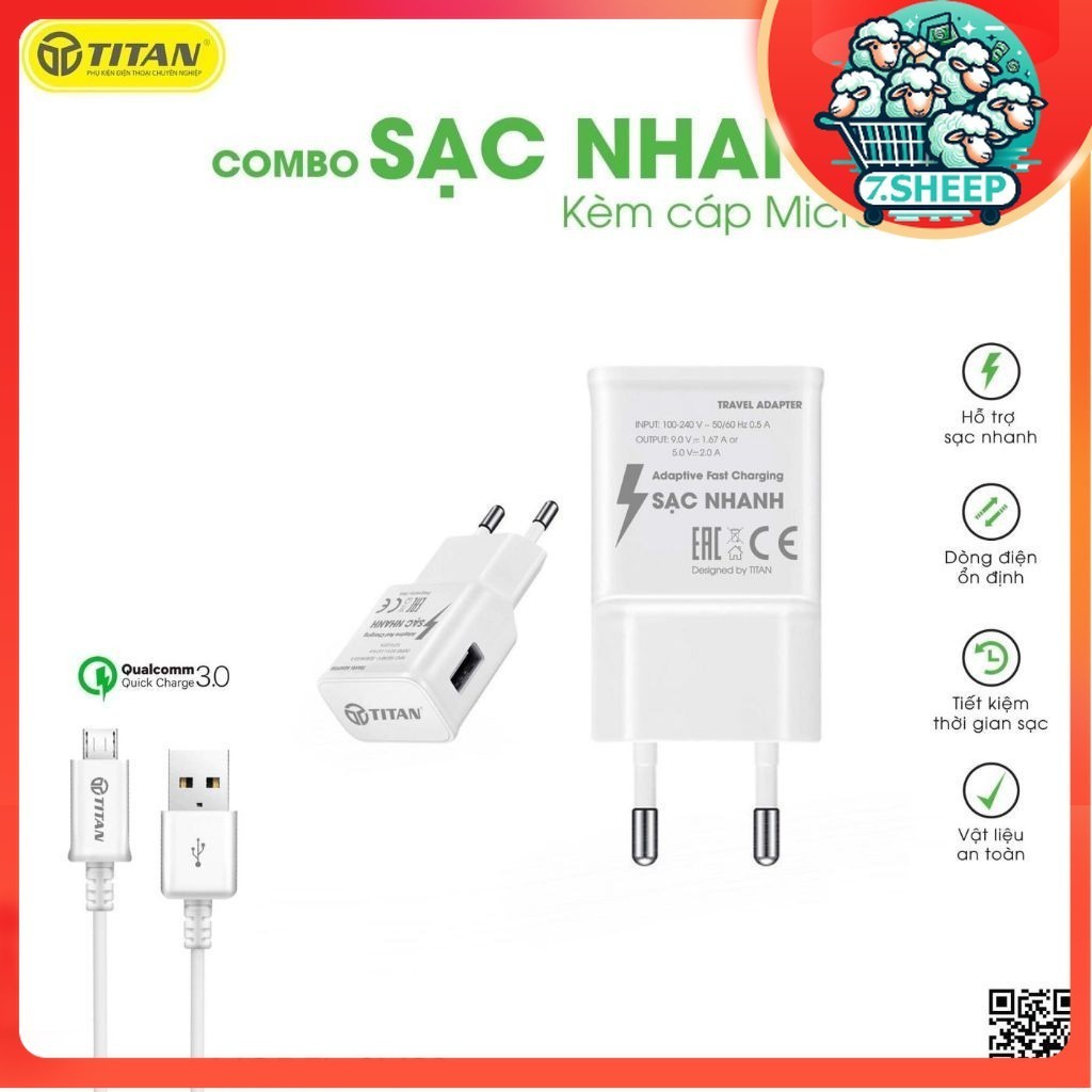 Bộ sạc nhanh chính hãng TITAN SM09 (kèm cáp Micro dài 25cm)