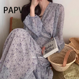 Đầm voan một mảnh cổ chữ V cổ chữ V cổ tròn giảm béo 6068