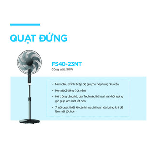 Quạt Đứng 7 Cánh Midea FS40-23MT (Công Suất 50W, Chỉnh Gió 3 Tốc Độ, Có Chức Năng Hẹn Giờ)