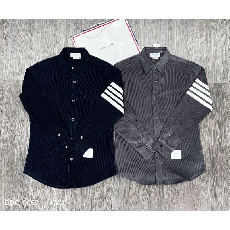 Sơ Mi Thom TB Nhung Tăm Check 4 Vạch Trắng Thêu Sang Trọng - Chất Liệu Nhung Tăm LIKEAU